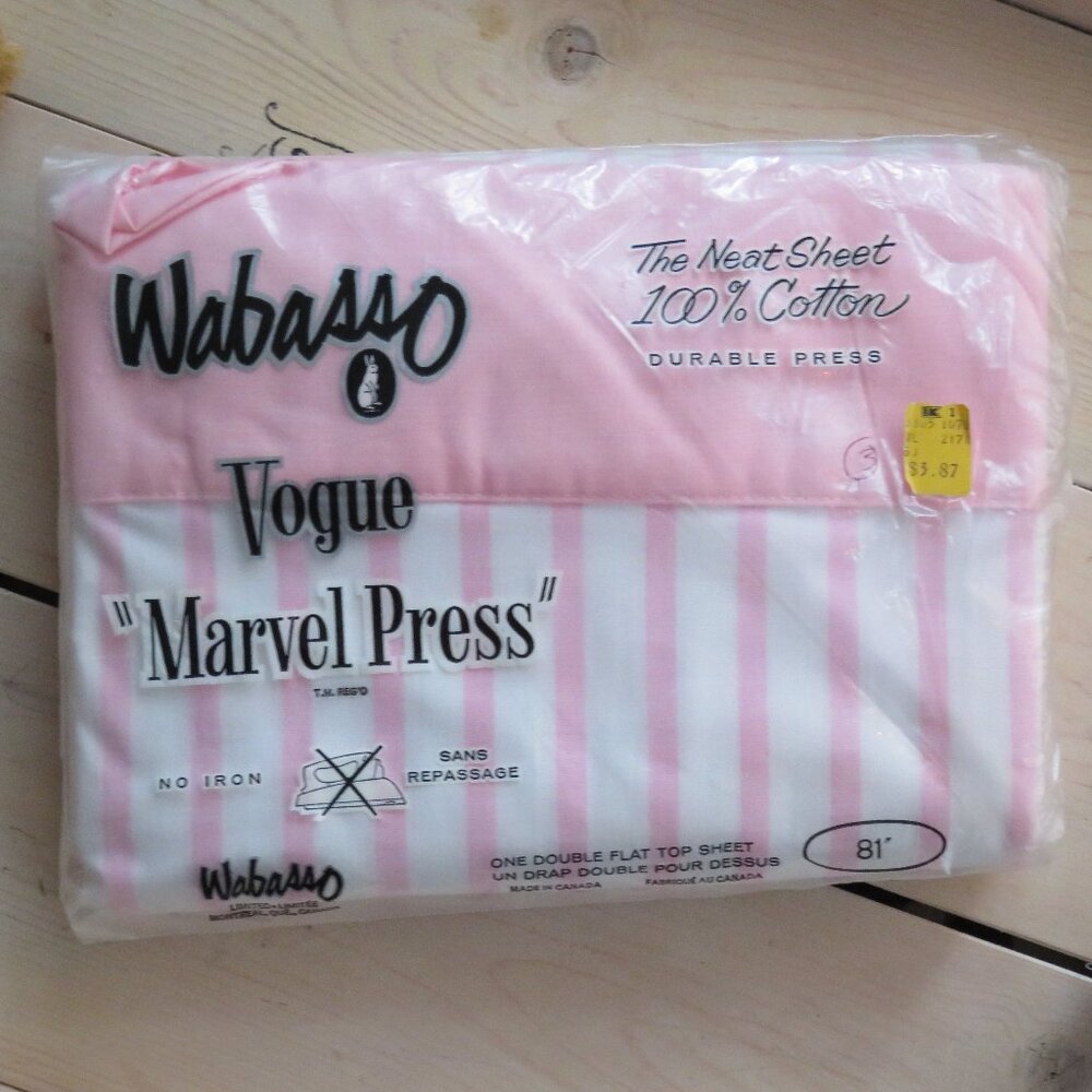 Vintage Wabasso Pink Bed Sheet double made in Canada original packaging